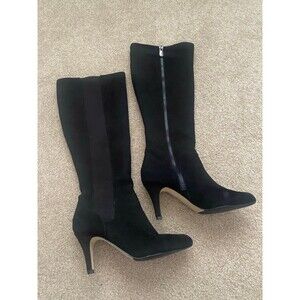 Adrienne Vittadini Theresa Tall Suede Black Heeled Boots Size 6 M EUC